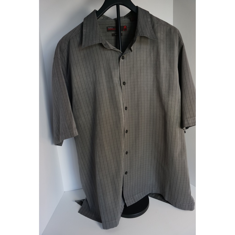Perry Ellis America Mens XXL Grey‎ Sueded Grid Short Sleeve Button Down Shirt